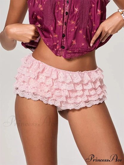 Lace Layered Frilly Lolita Short red / S short-250223