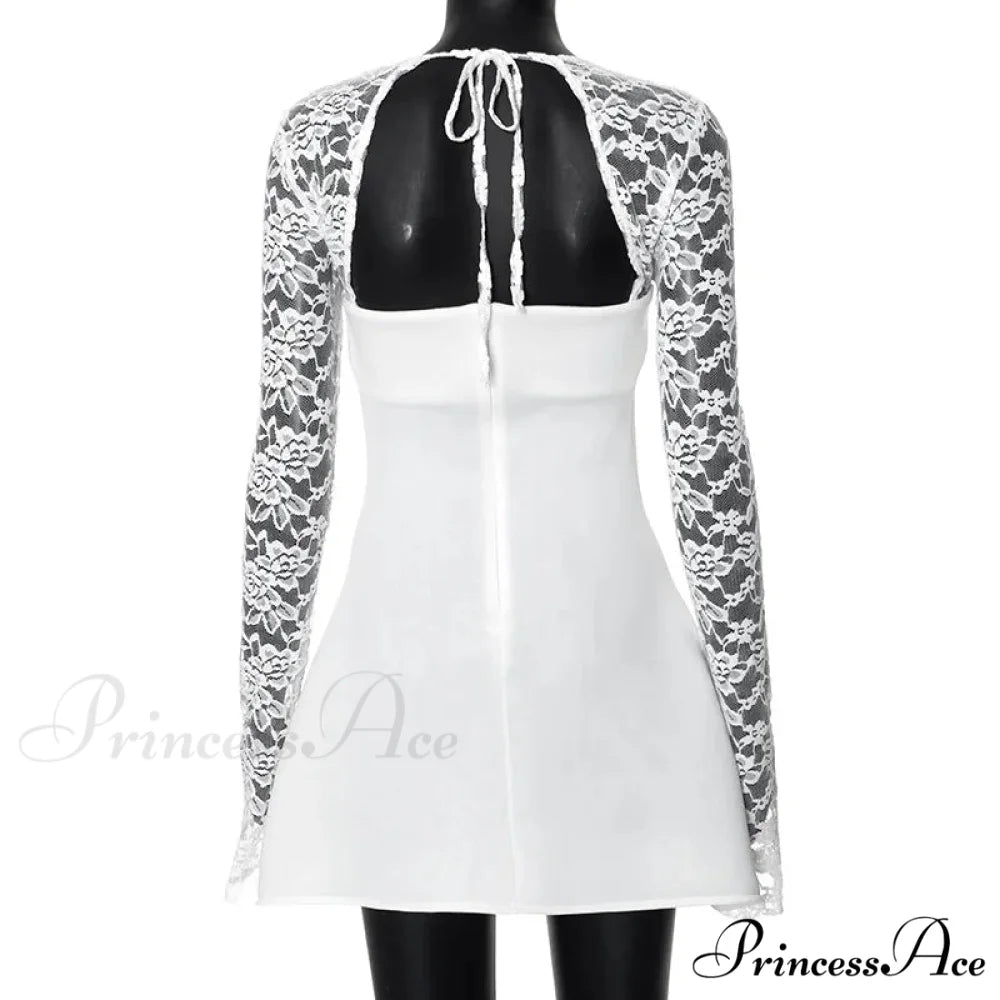Lace Long Stylish Sleeve Mini Dress