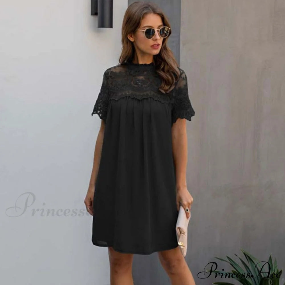 Lace Loose Elegant Midi Dresses black / XXL