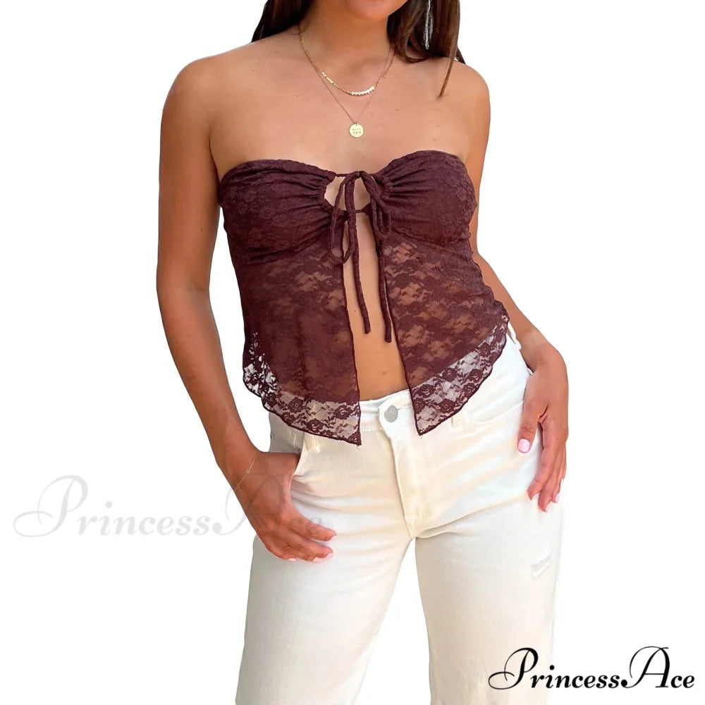 Lace Off-Shoulder Sleeveless Backless See-Through Stylish Elegant Chic Crop Top Black / S