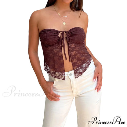 Lace Off-Shoulder Sleeveless Backless See-Through Stylish Elegant Chic Crop Top Black / S