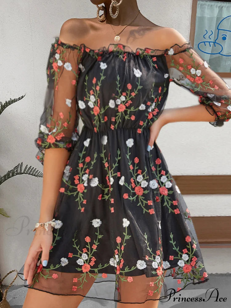 Lace Off-The-Shoulder Dress XS / Black