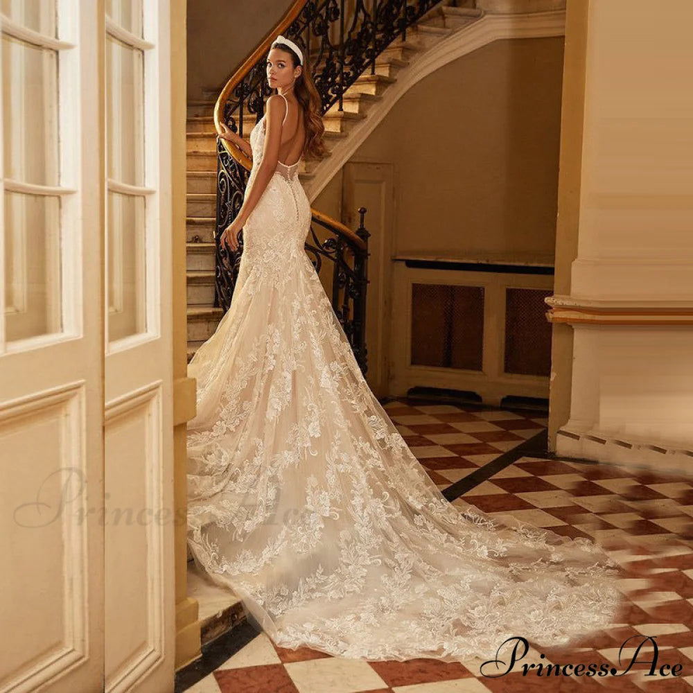 Lace Open-Back Mermaid Bridal Gown weddingdress-250223