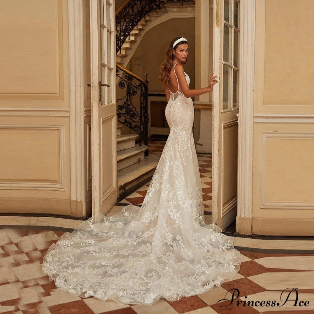 Lace Open-Back Mermaid Bridal Gown white / 2 weddingdress-250223