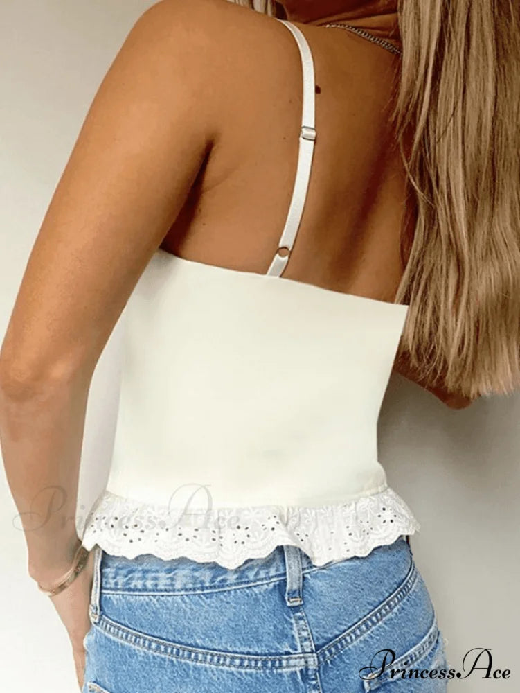 Lace Paneled Graceful Pu Corset Top