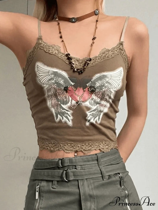 Lace Paneled White Trendy Crop Cami Top