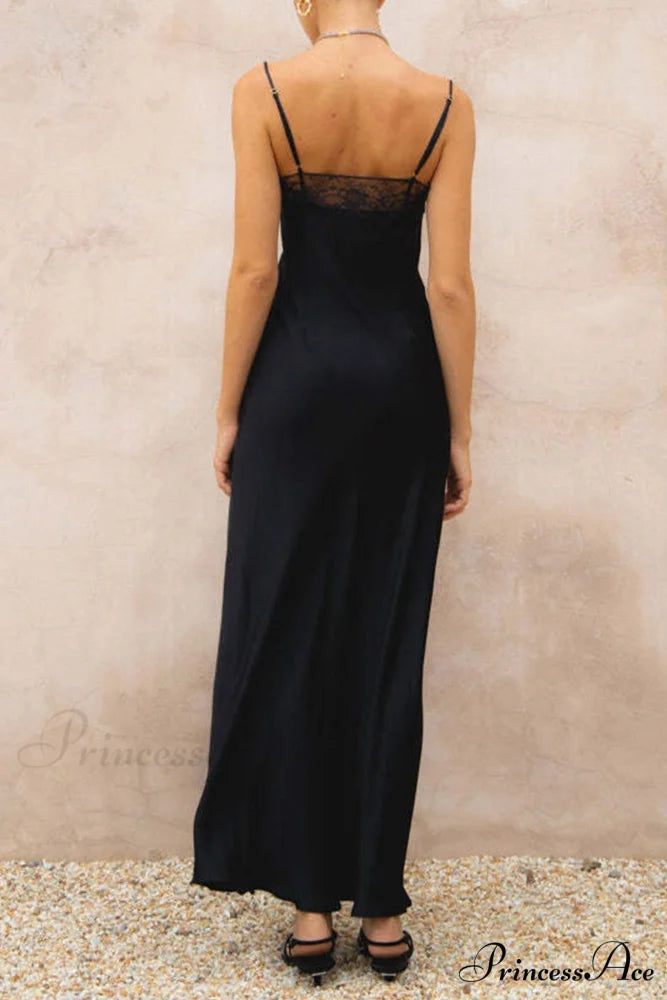 Lace Patchwork Cami Dress in Black Black / XL