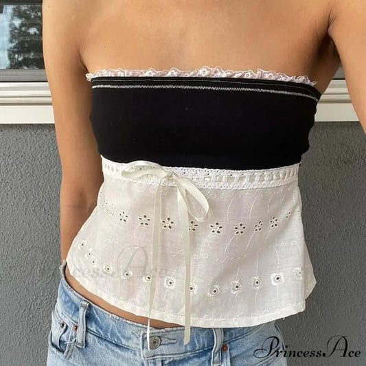 Lace Patchwork Empty Crop Top black / S croptop-250223