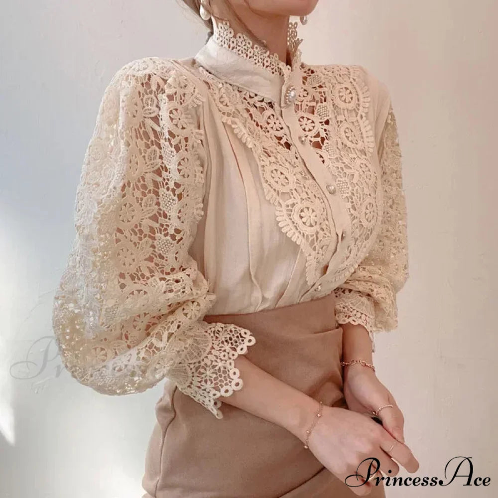 Lace Patchwork Floral Sleeve Blouse blouse-250223