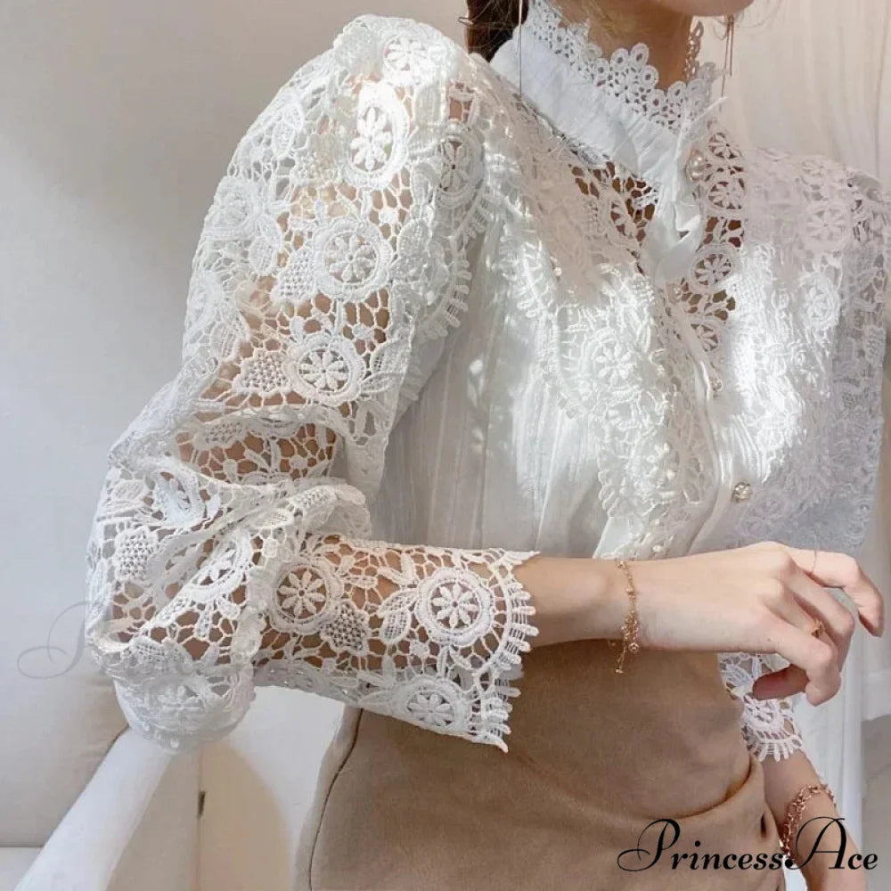 Lace Patchwork Floral Sleeve Blouse blouse-250223