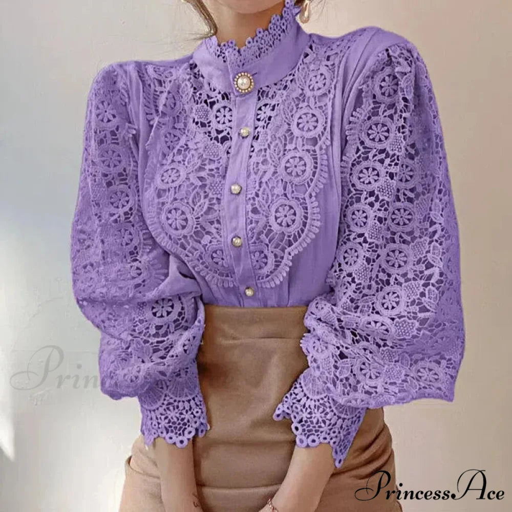 Lace Patchwork Floral Sleeve Blouse PURPLE / S blouse-250223