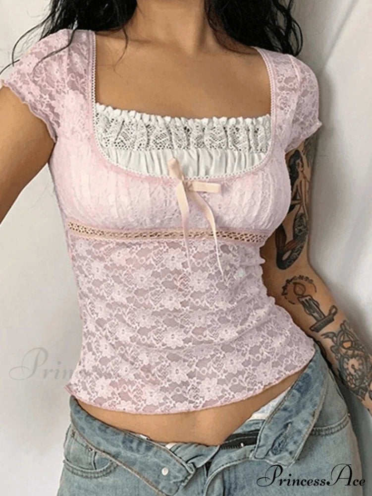 Lace Patchwork Graceful Butterfly Print Dress