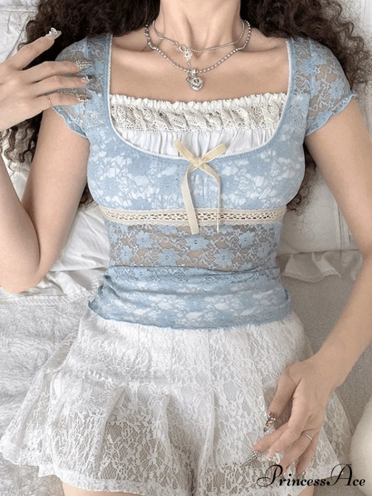 Lace Patchwork Graceful Butterfly Print Dress