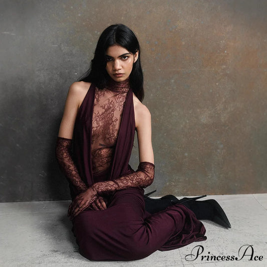 Lace Patchwork Profound V Gathered Prom Dress promdress-250223