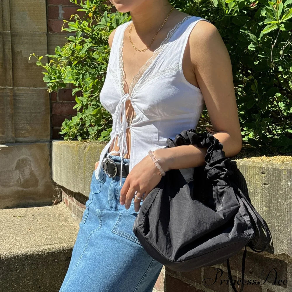 Lace Patchwork Ribbon Crop Top croptop-250223