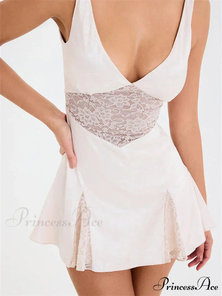 Lace Patchwork See Through Vintage A - Line Mini Dress