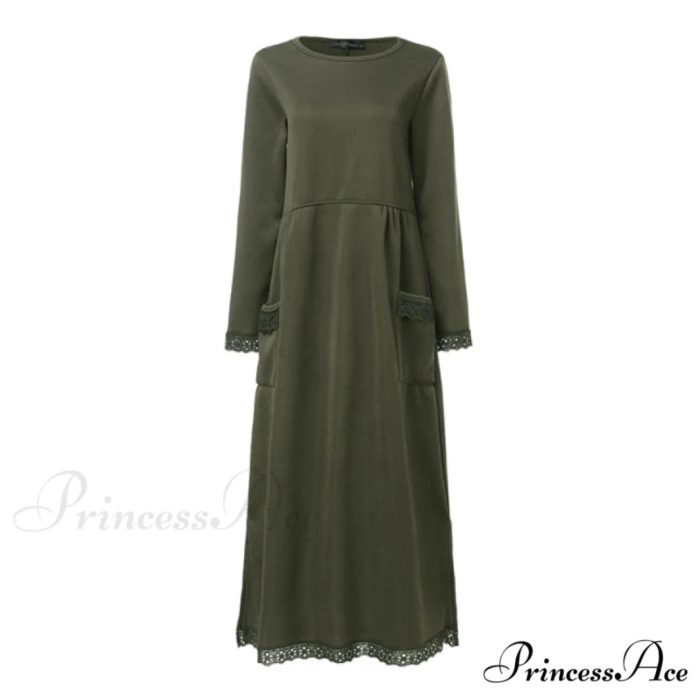 Lace Patchwork Sweatshirts Dress Army Green / XXXL