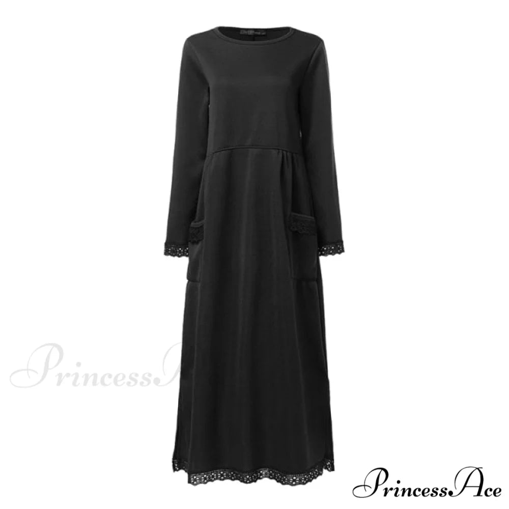 Lace Patchwork Sweatshirts Dress black / XXXL