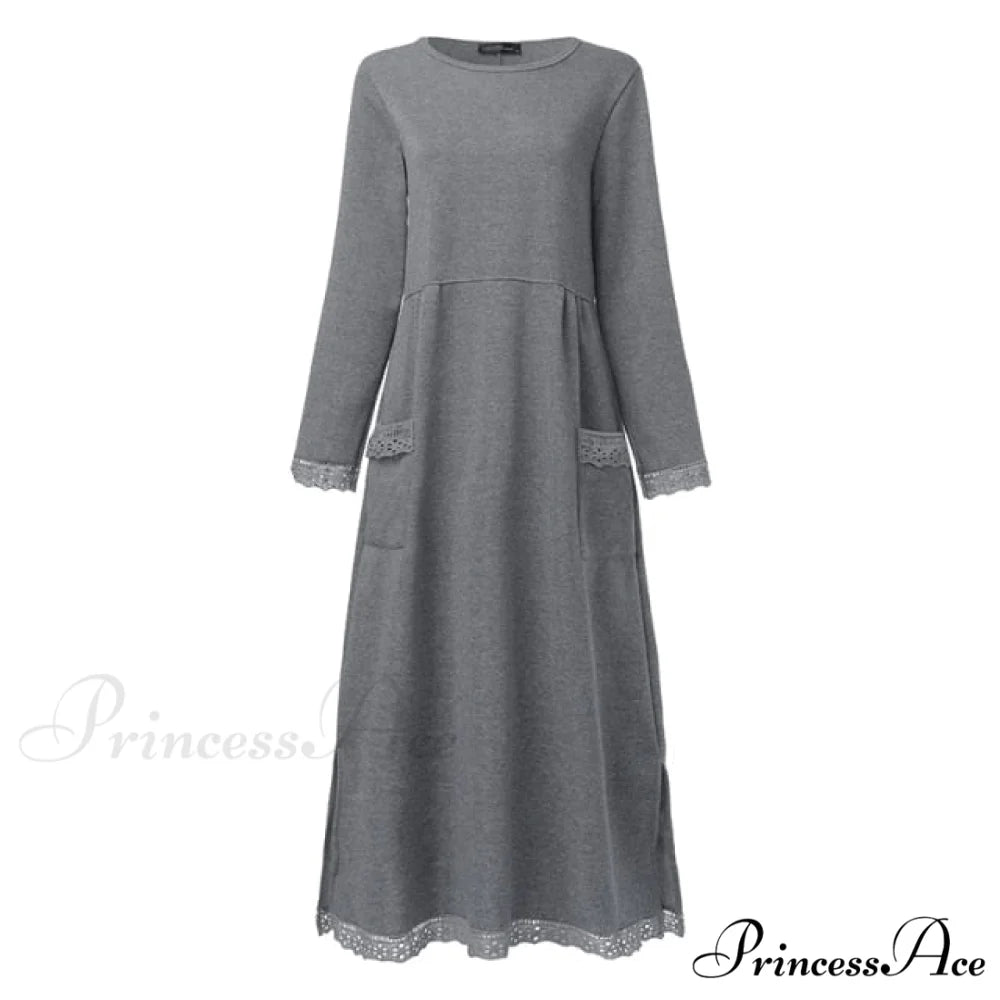 Lace Patchwork Sweatshirts Dress Light Grey / XXXL