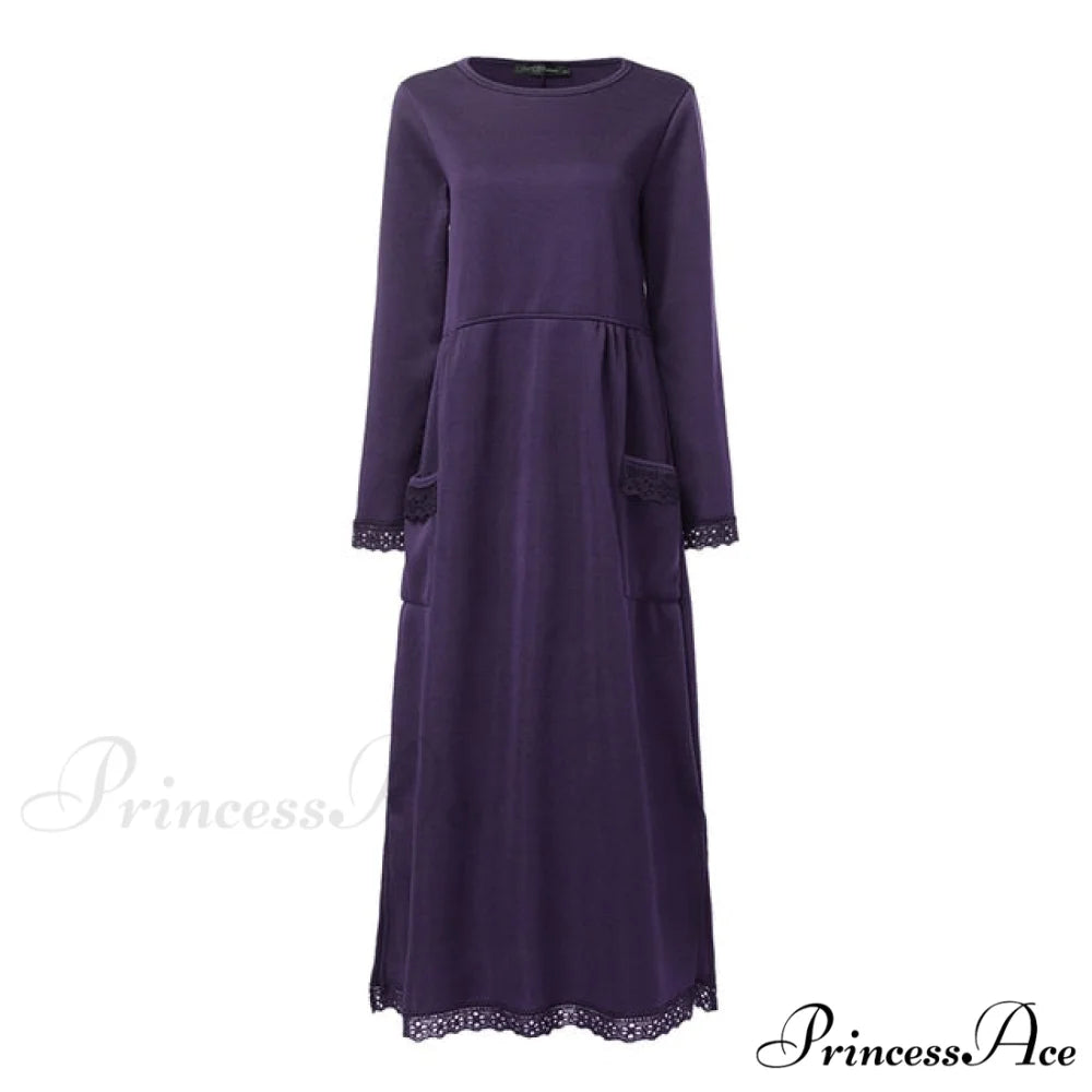 Lace Patchwork Sweatshirts Dress Purple / XXXL