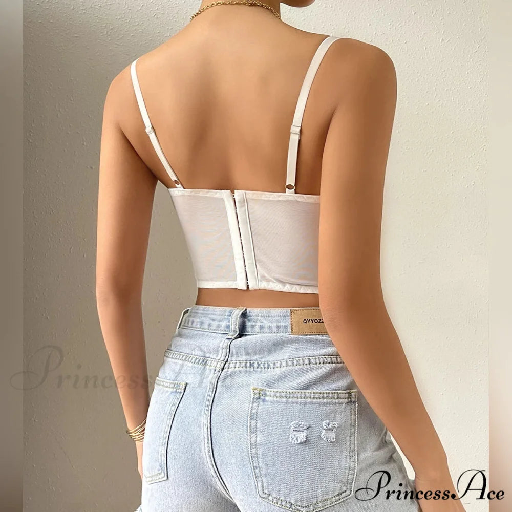 Lace Patchwork Trim Fit V-neck Backless Crop Top croptop-250126