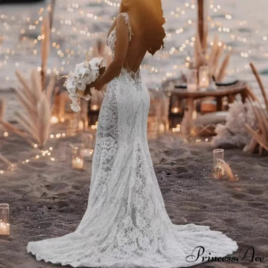 Lace Plunging Neckline Mermaid Bridal Gown weddingdress-250223