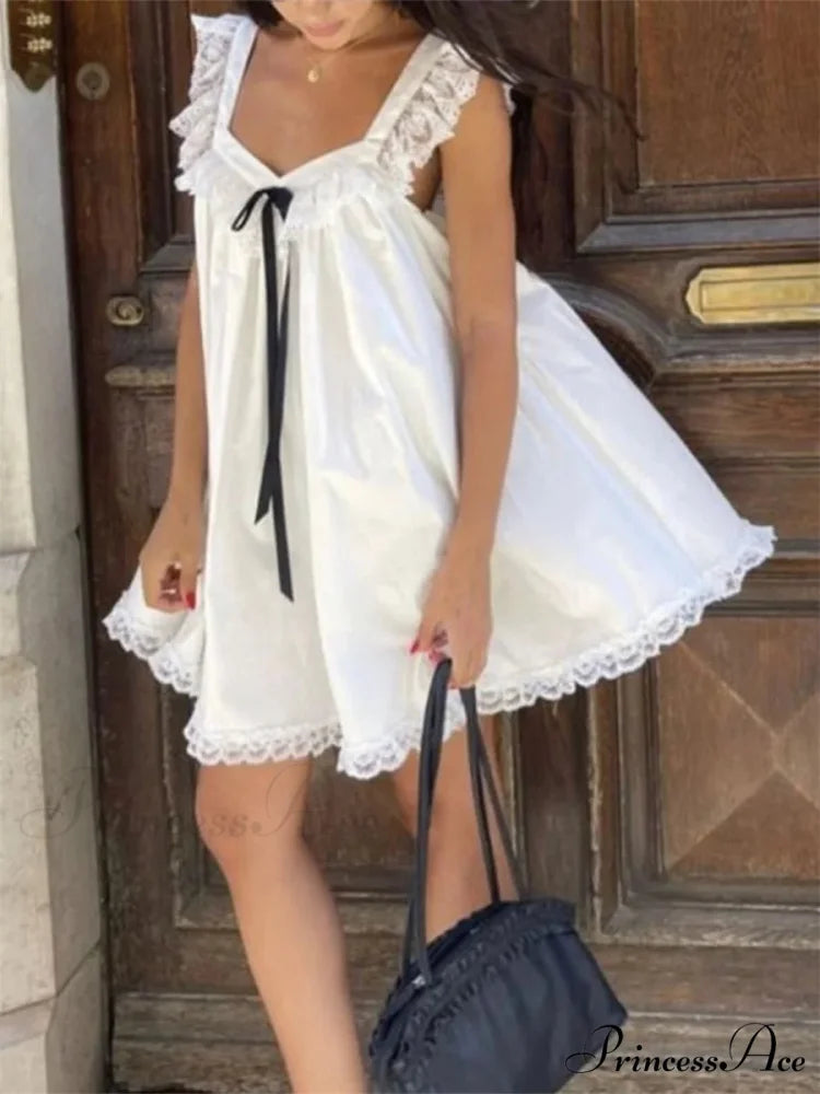 Lace Ribbon Decorated Mini Dress minidress-250223