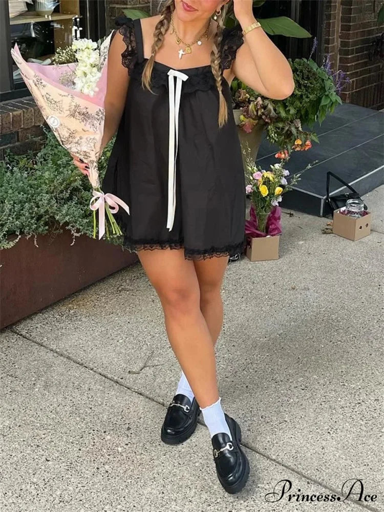 Lace Ribbon Decorated Mini Dress minidress-250223