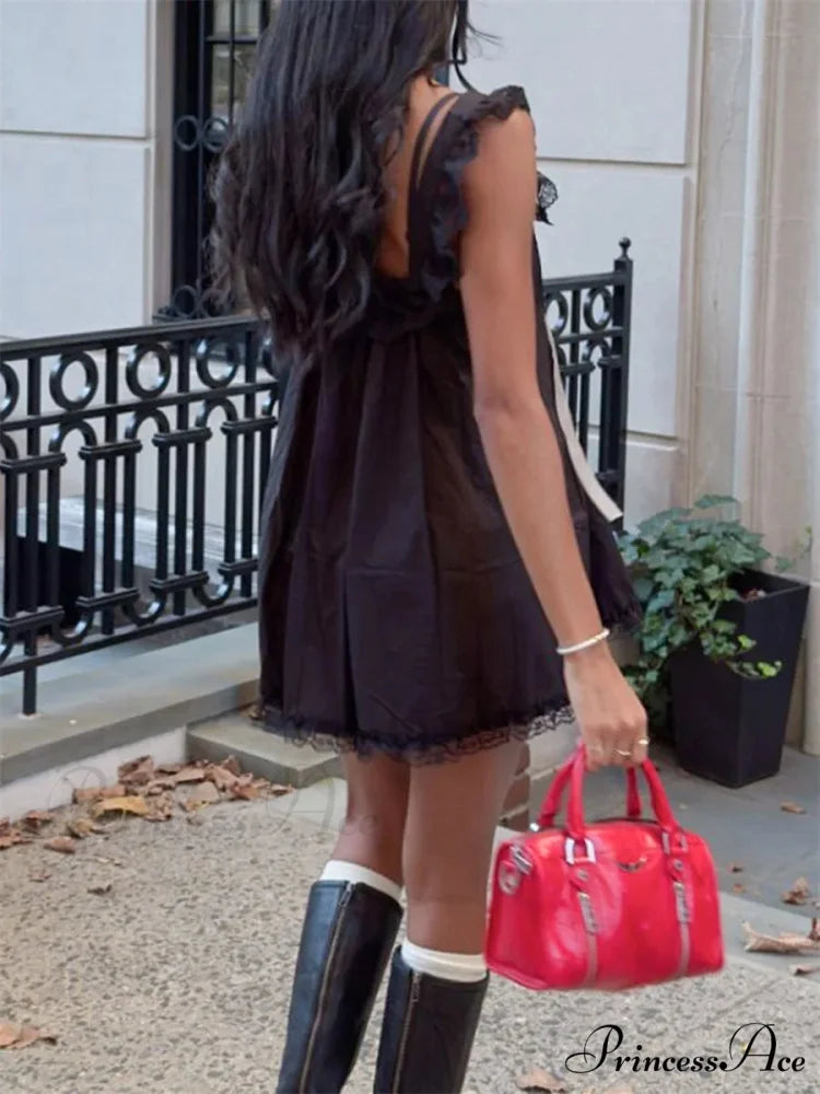 Lace Ribbon Decorated Mini Dress minidress-250223