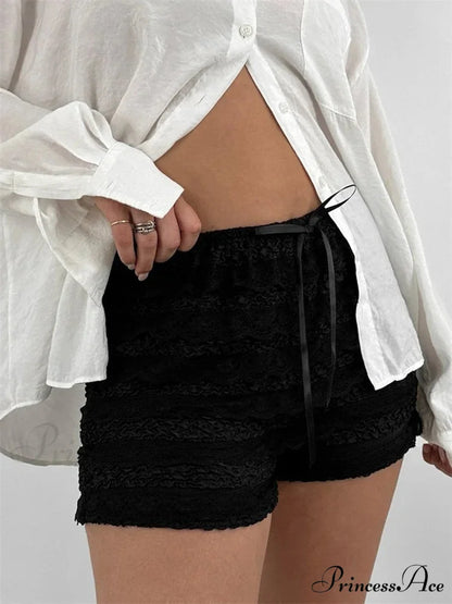 Lace Ribbon Patchwork Bloomer Short short-250223