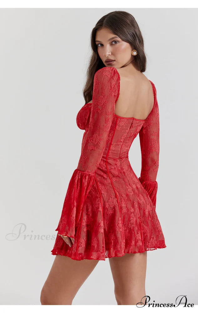 Lace Serenade Flare Charming Sleeve Mini Dress