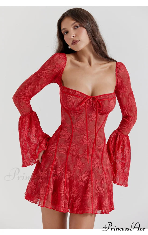 Lace Serenade Flare Charming Sleeve Mini Dress