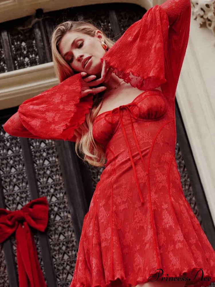 Lace Serenade Flare Charming Sleeve Mini Dress