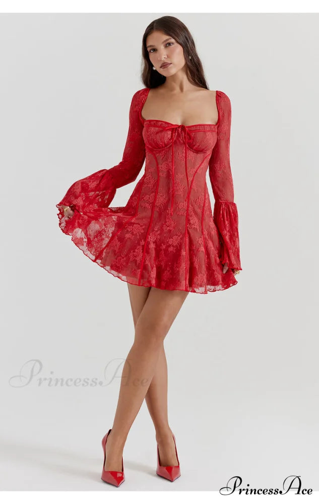 Lace Serenade Flare Charming Sleeve Mini Dress