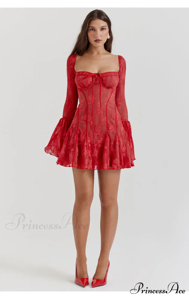 Lace Serenade Flare Charming Sleeve Mini Dress