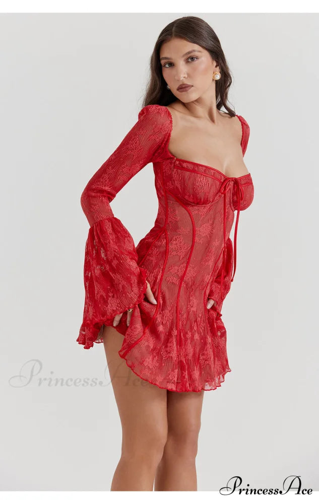 Lace Serenade Flare Charming Sleeve Mini Dress