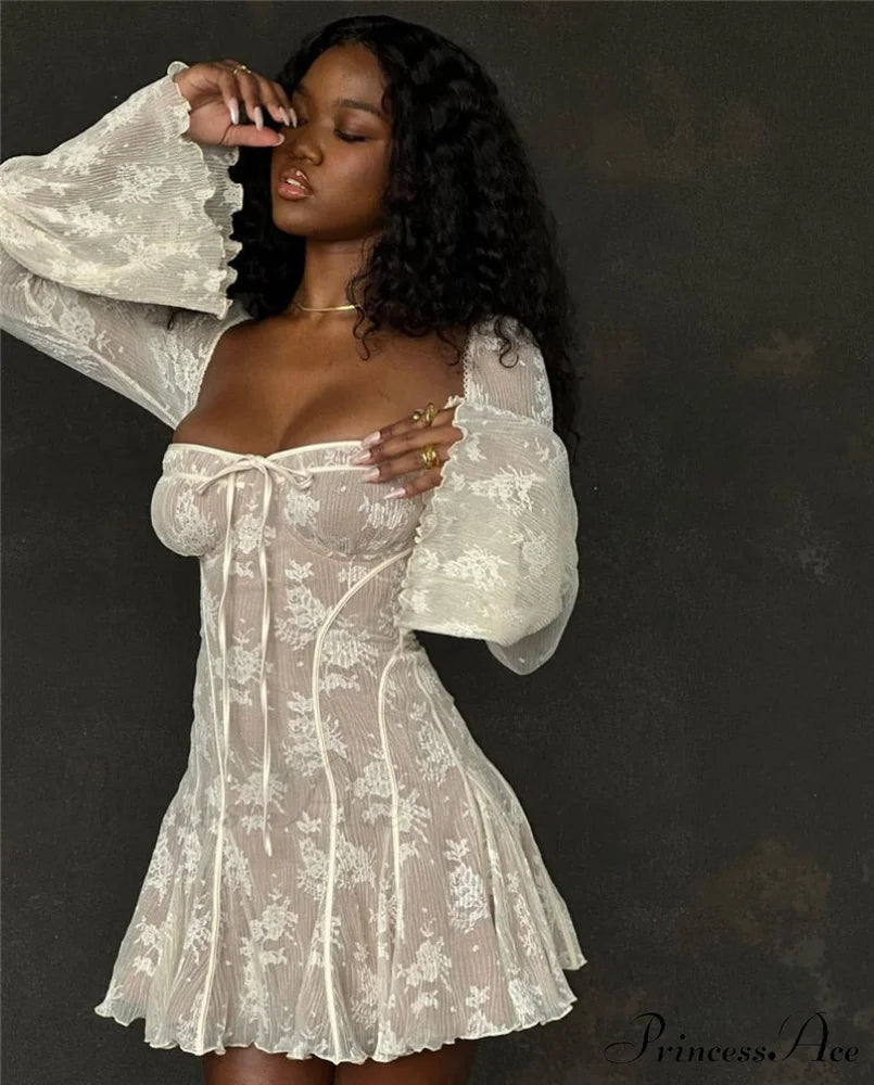 Lace Serenade Flare Charming Sleeve Mini Dress