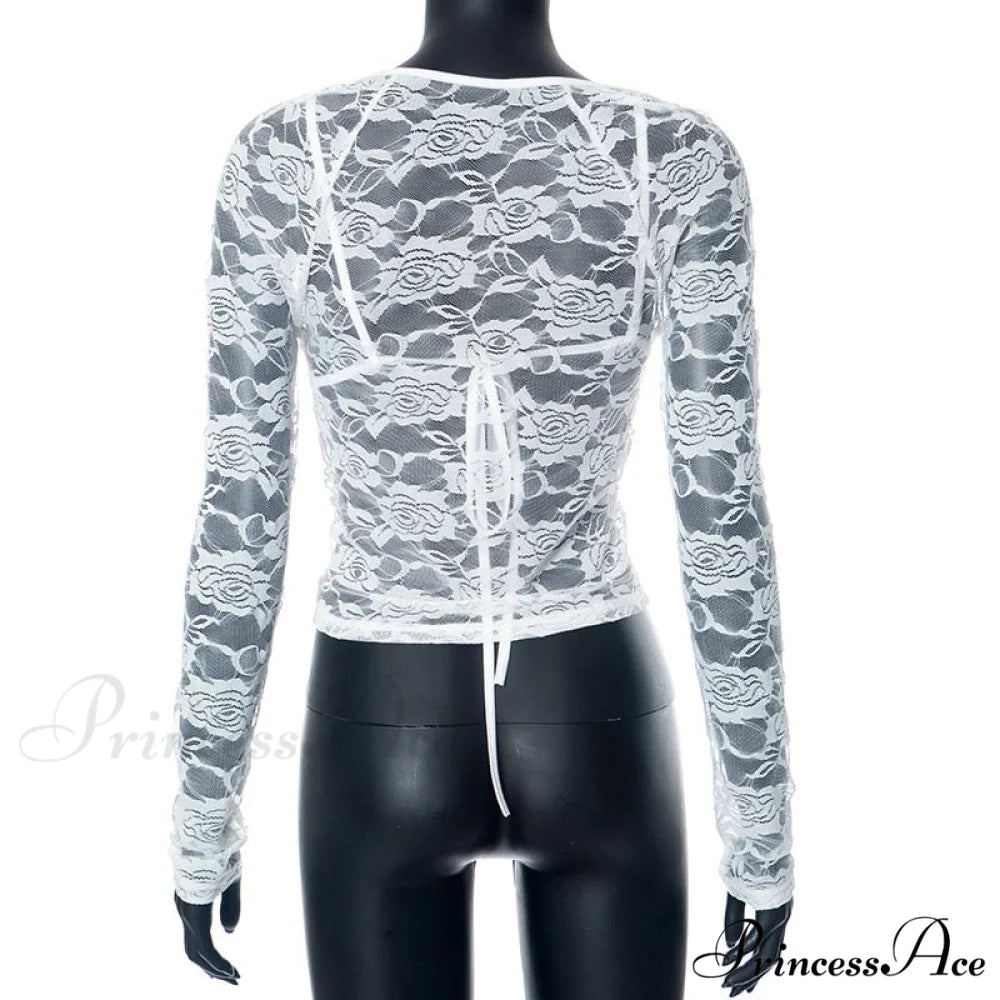 Lace Sheer Long Sleeve Graceful Cut Out Bralette Top