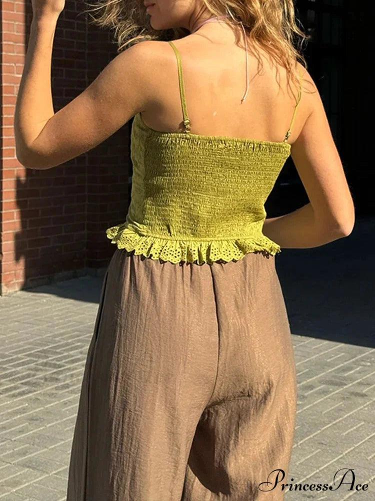 Lace Sleeveless V-neck Criss-cross Tie-up Crop Top croptop-250126