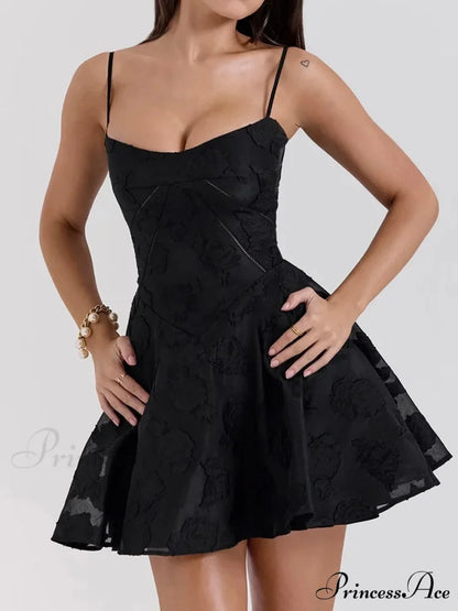 Lace Sleeveless V-Neck Short Dress Black / XS minidress-250223