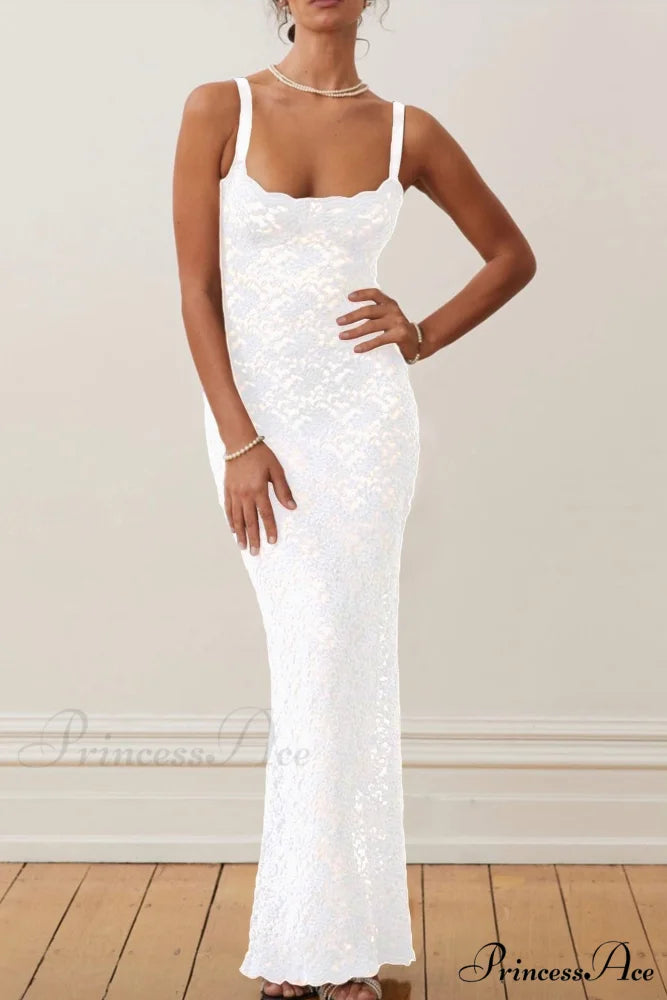 Lace Slit Cami Dress White / S