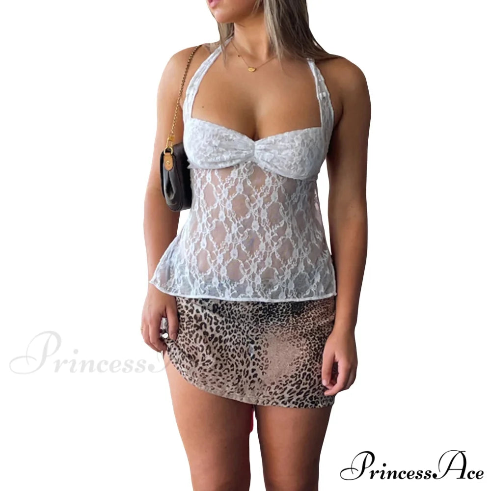 Lace Solid Chic Basic Casual Slim Fit Summer Stylish Elegant Crop Top WHITE / S