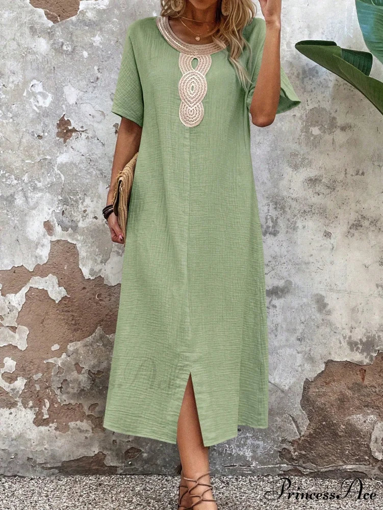 Lace Split Hem Tunic Dress Mint Green / S