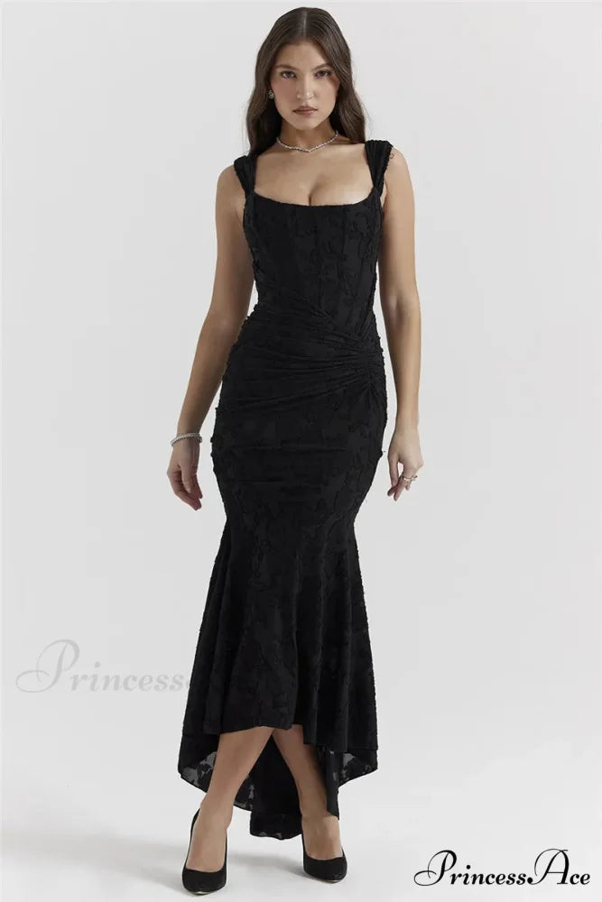 Lace Textured Strap Charming Wrap Midi Dress