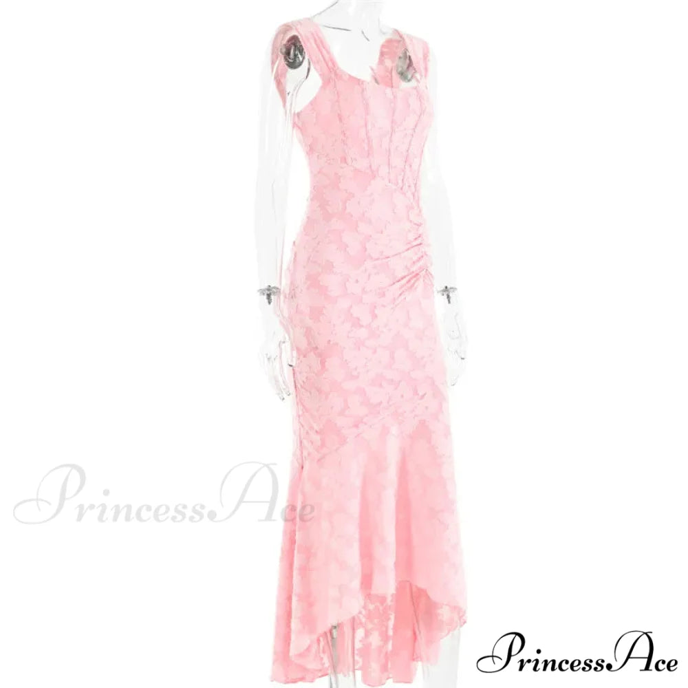 Lace Textured Strap Charming Wrap Midi Dress
