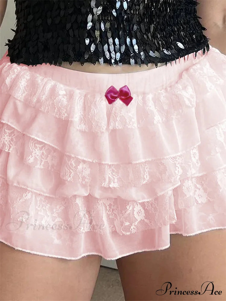 Lace Tiered Bow Bloomer Short pink / S short-250223