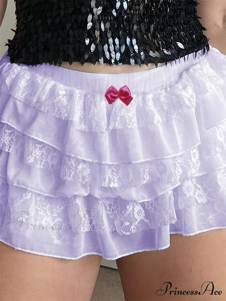 Lace Tiered Bow Bloomer Short purlple / S short-250223