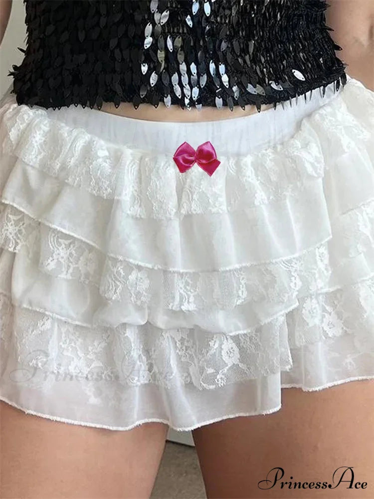 Lace Tiered Bow Bloomer Short white / S short-250223