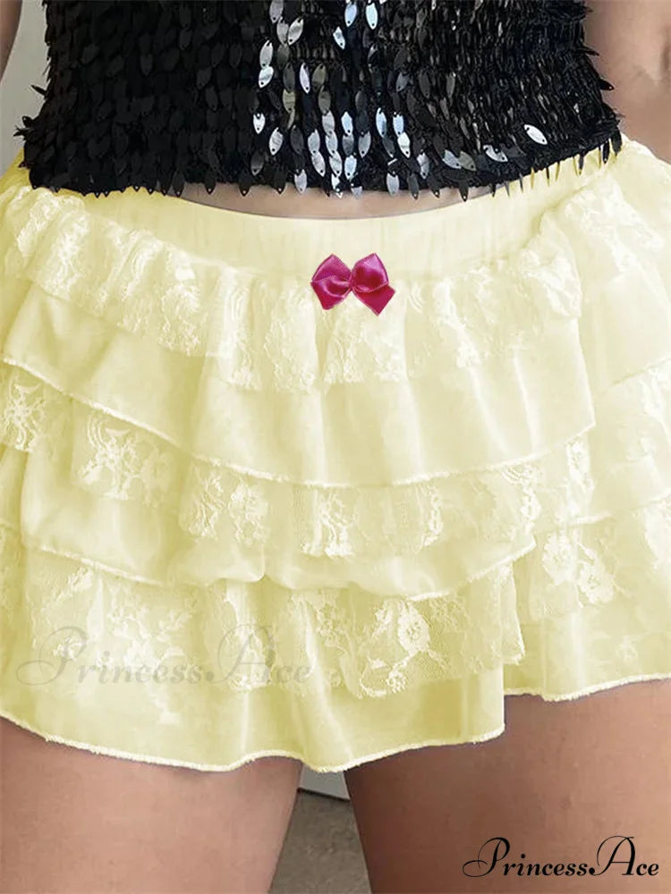 Lace Tiered Bow Bloomer Short yellow / S short-250223