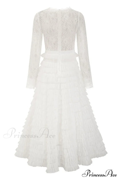 Lace Tiered Ruffle Charming Tulle Maxi Dress